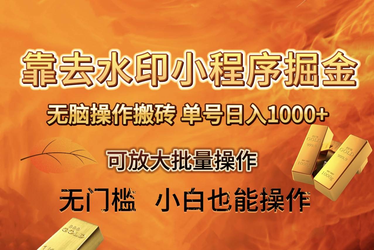 去水印小程序+拼多多 无脑搬砖 ，单号日入1000+ 保姆级教程 可放大批量操作-安哥网络创业副业