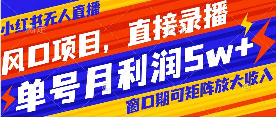风口项目，小红书无人直播带货，直接录播，可矩阵，月入5w+-安哥网络创业副业