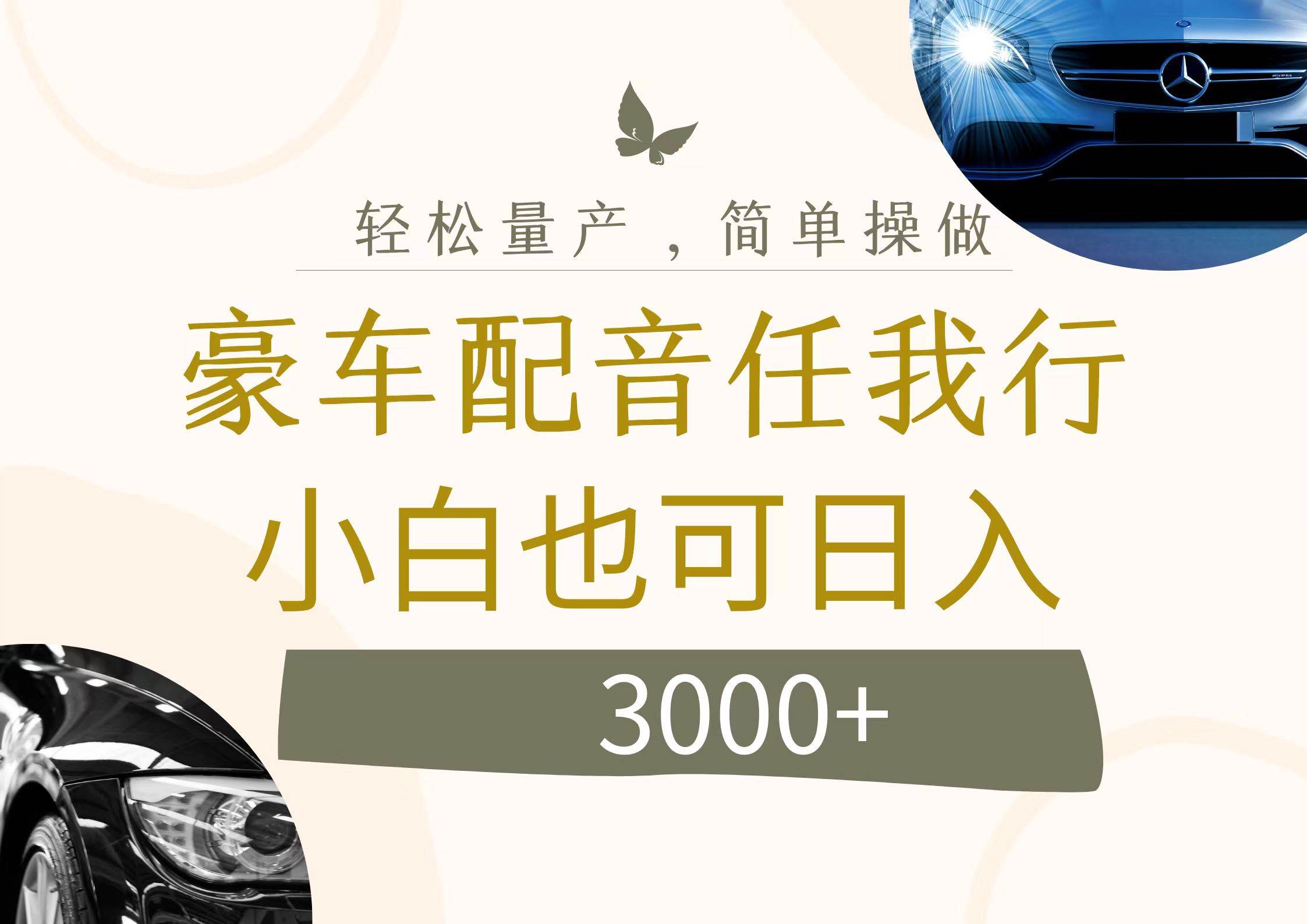 不为人知的暴力小项目，豪车配音，日入3000+-安哥网络创业副业