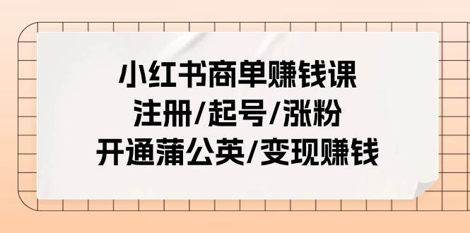 小红书商单赚钱课：注册/起号/涨粉/开通蒲公英/变现赚钱（25节课）-安哥网络创业副业