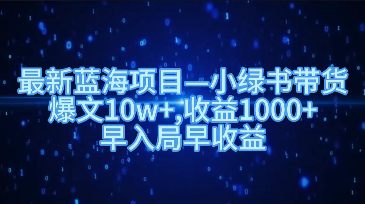 最新蓝海项目小绿书带货，爆文10w＋，收益1000＋，早入局早获益！！-安哥网络创业副业