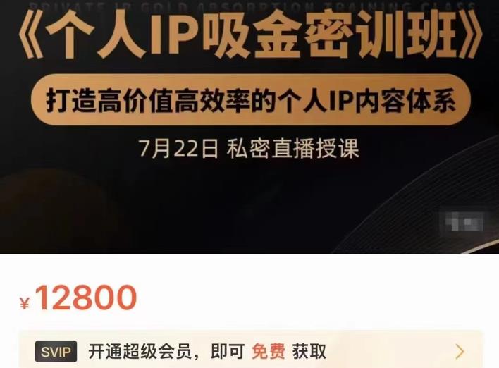 个人IP吸金密训班，打造高价值高效率的个人IP内容体系（价值12800元）-安哥网络创业副业