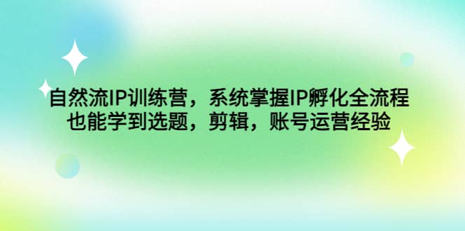 自然流IP训练营，系统掌握IP孵化全流程，也能学到选题，剪辑，账号运营经验-安哥网络创业副业