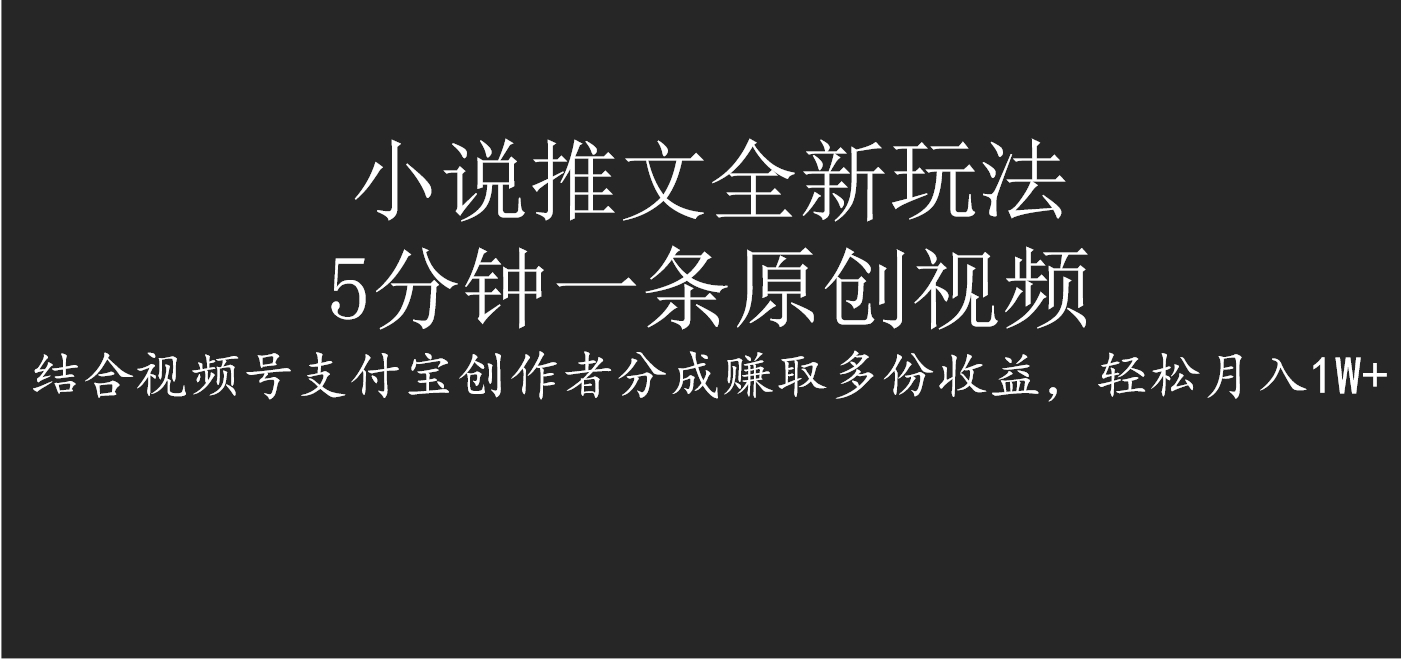 小说推文全新玩法，5分钟一条原创视频，结合视频号支付宝创作者分成赚取多份收益，轻松月入1W+-安哥网络创业副业