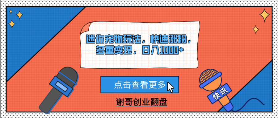 迷你宠物玩法，快速涨粉，多重变现，日入1000+-安哥网络创业副业