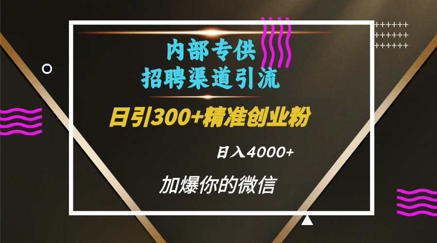 内部招聘引流技术，很实用的引流方法，流量巨大小白轻松上手日引300+精准创业粉，单日可变现4000+-安哥网络创业副业