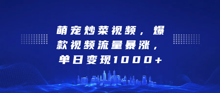 萌宠炒菜视频，爆款视频流量暴涨，单日变现1000+-安哥网络创业副业