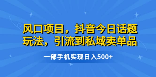 风口项目，抖音今日话题玩法，引流到私域卖单品，一部手机实现日入500+-安哥网络创业副业