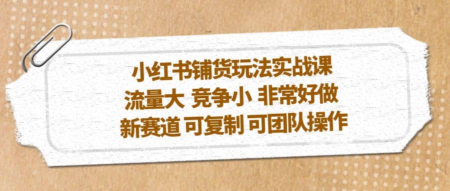 小红书铺货玩法实战课，流量大 竞争小 非常好做 新赛道 可复制 可团队操作-安哥网络创业副业