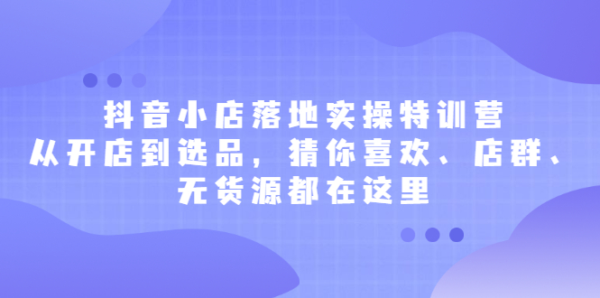 抖音小店落地实操特训营，从开店到选品，猜你喜欢、店群、无货源都在这里-安哥网络创业副业