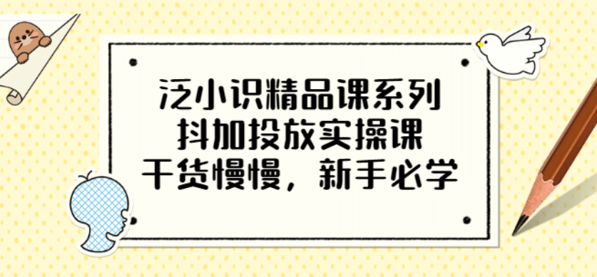 泛小识精品课系列：抖加投放实操课，干货慢慢，新手必学（12节视频课）-安哥网络创业副业