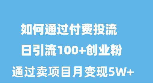如何通过付费投流日引流100+创业粉月变现5W+-安哥网络创业副业