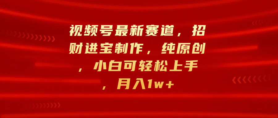 视频号最新赛道，招财进宝制作，纯原创，小白可轻松上手，月入1w+-安哥网络创业副业