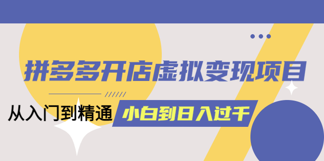 拼多多开店虚拟变现项目：入门到精通 从小白到日入1000（完整版）6月13更新-安哥网络创业副业