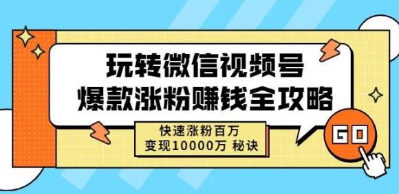 玩转微信视频号爆款涨粉赚钱全攻略，快速涨粉百万变现万元秘诀-安哥网络创业副业