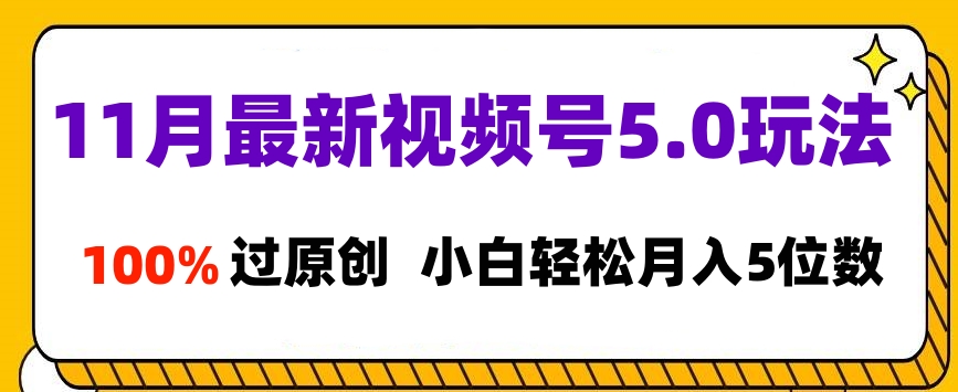 11月最新视频号5.0玩法，100%过原创，小白轻松月入5位数-安哥网络创业副业