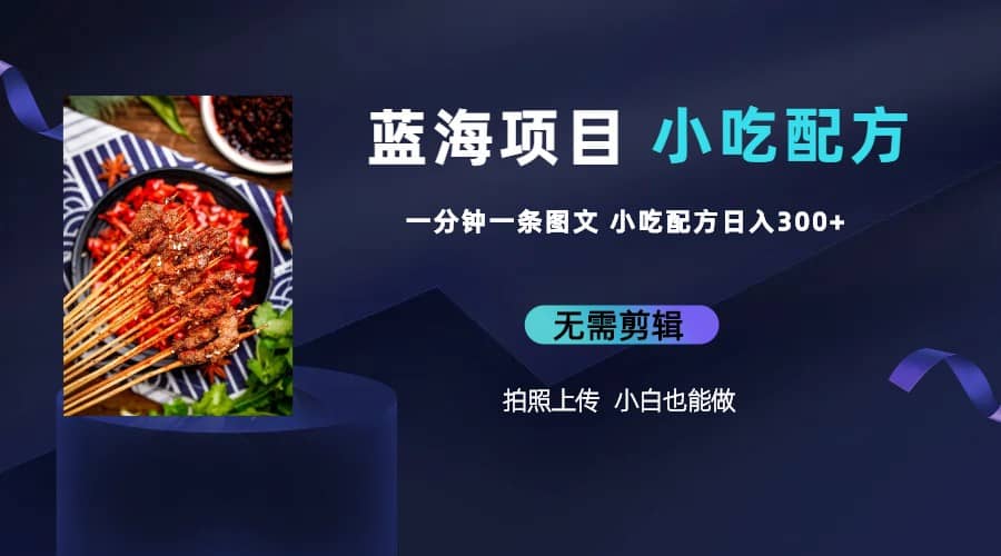 蓝海项目一分钟一条图文作品-日入300+小吃配方项目（附 684G小吃配方）-安哥网络创业副业