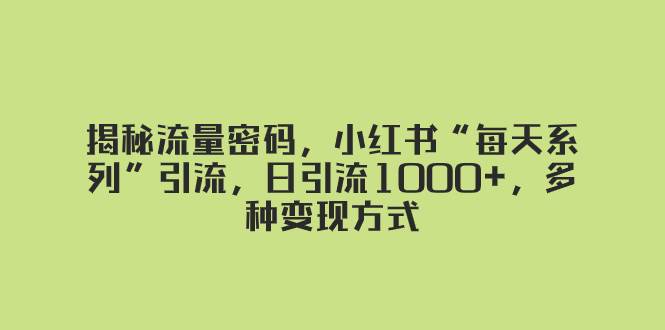 揭秘流量密码，小红书“每天系列”引流，日引流1000+，多种变现方式-安哥网络创业副业