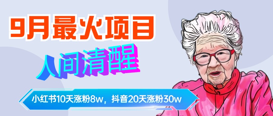 9月最火项目，人间清醒柒奶奶，10天小红薯涨粉8w+，单篇笔记报价1400.-安哥网络创业副业