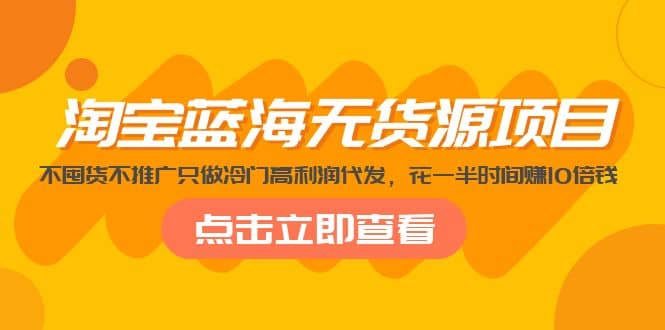 淘宝蓝海无货源项目，不囤货不推广只做冷门高利润代发-安哥网络创业副业