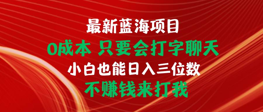 最新蓝海项目 0成本 只要会打字聊天 小白也能日入三位数 不赚钱来打我-安哥网络创业副业