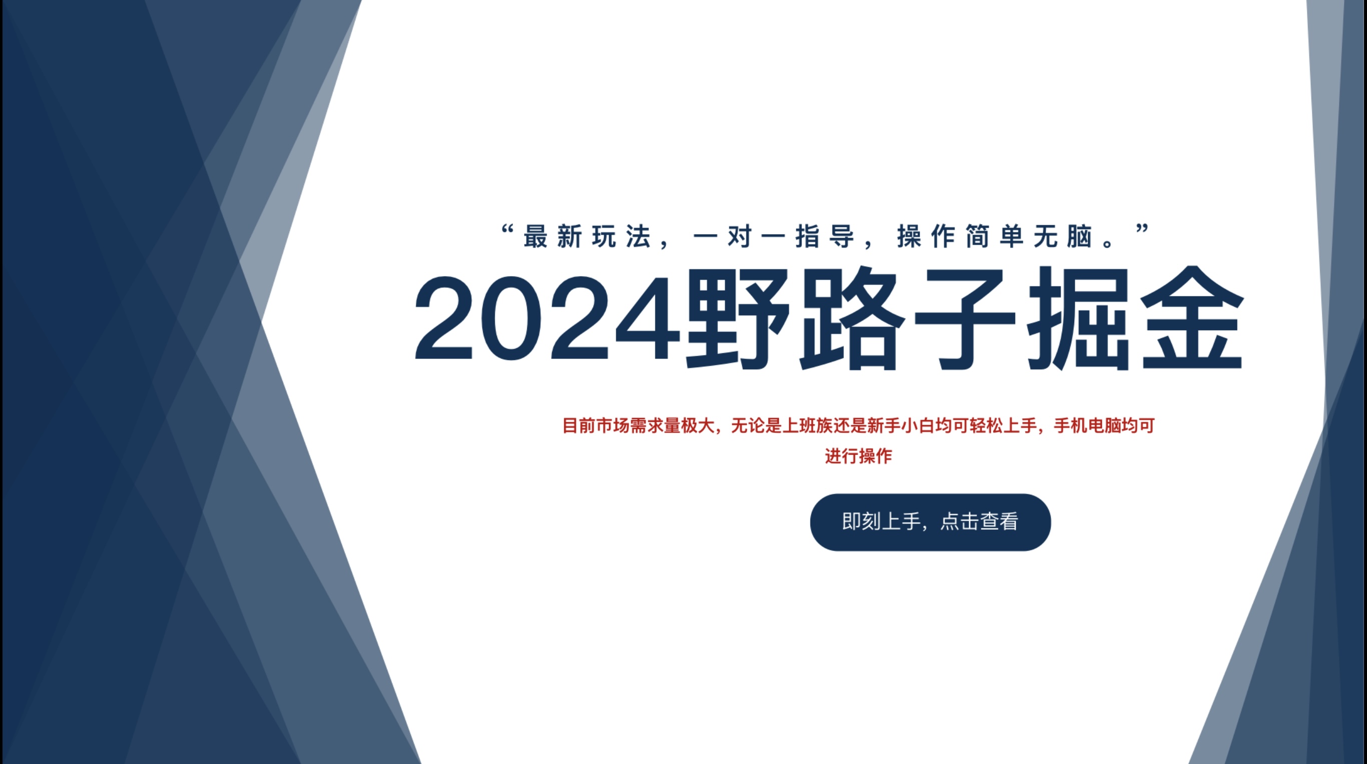 2024野路子掘金，最新玩 法， 一对一指导，操作简单无脑。-安哥网络创业副业