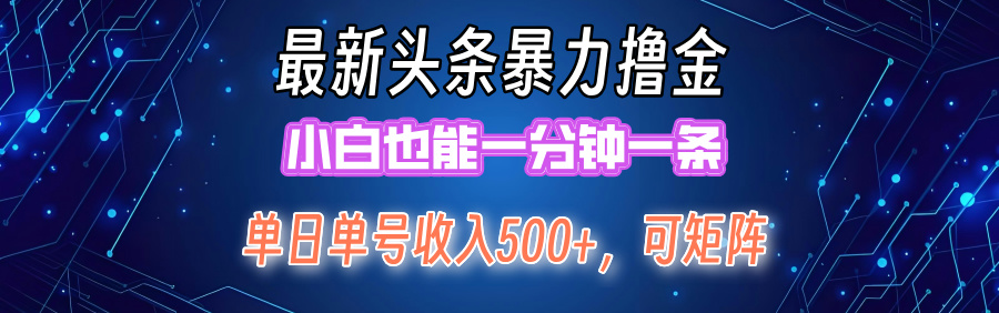 最新头条撸金，小白也能一分钟一条-安哥网络创业副业