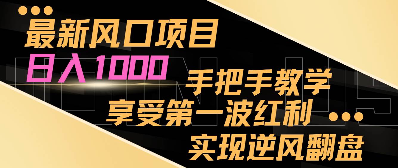 最新风口项目，日入过千，抓住当下风口，享受第一波红利，实现逆风翻盘-安哥网络创业副业