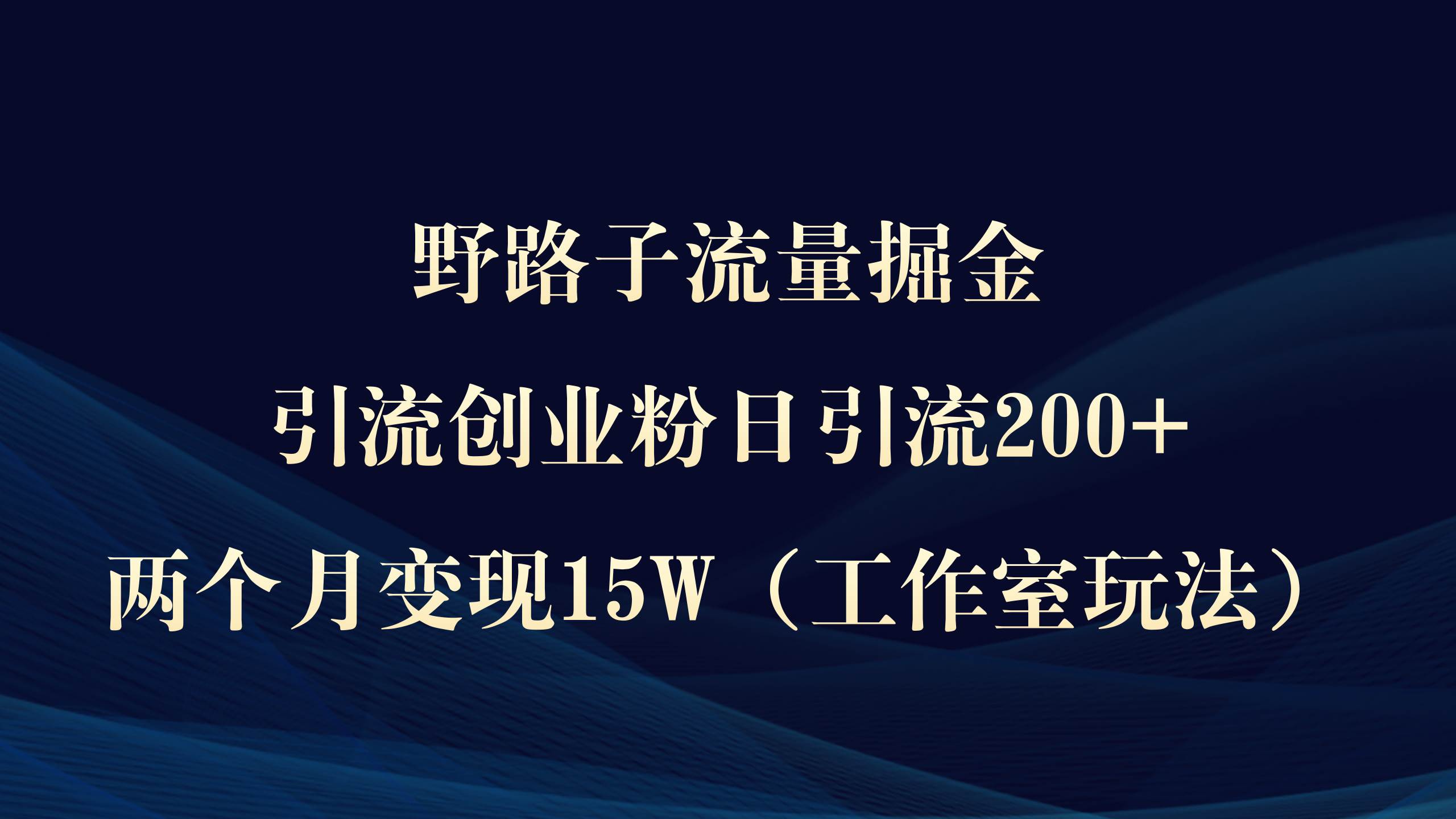 野路子流量掘金，引流创业粉日引流200+，两个月变现15W（工作室玩法））-安哥网络创业副业