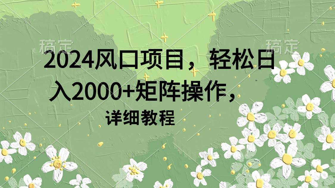 2024风口项目，轻松日入2000+矩阵操作，详细教程-安哥网络创业副业