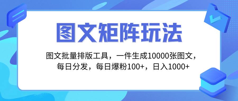 图文批量排版工具，矩阵玩法，一键生成10000张图，每日分发多个账号-安哥网络创业副业