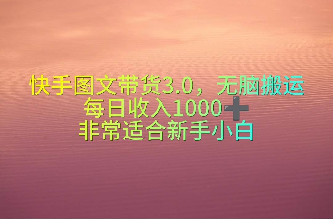 快手图文带货3.0，无脑搬运，每日收入1000＋，非常适合新手小白-安哥网络创业副业