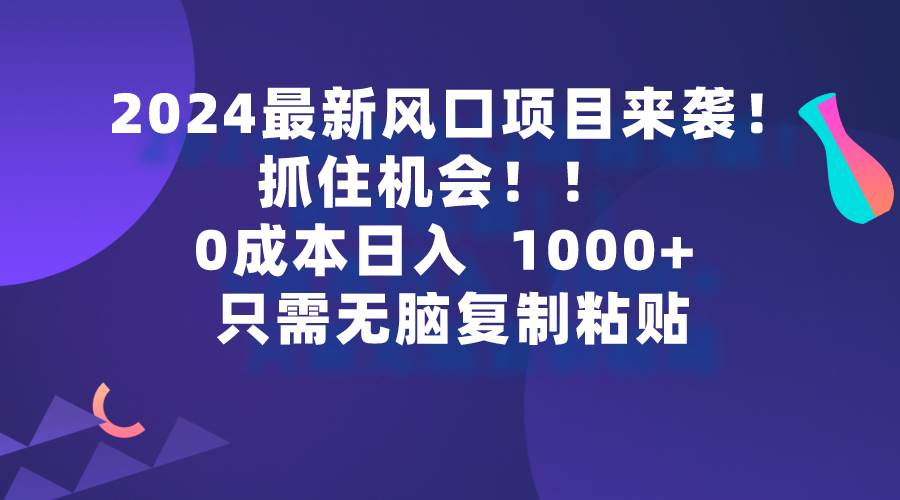 2024最新风口项目来袭，抓住机会，0成本一部手机日入1000+，只需无脑复…-安哥网络创业副业