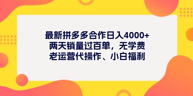 最新拼多多项目日入4000+两天销量过百单，无学费、老运营代操作、小白福利-安哥网络创业副业