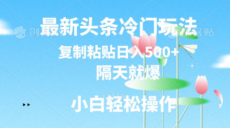 最新头条冷门玩法，隔天就爆，复制粘贴日入500+-安哥网络创业副业