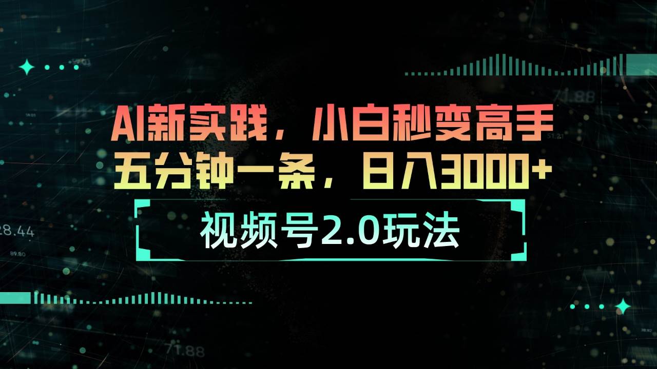视频号2.0玩法 AI新实践，小白秒变高手五分钟一条，日入3000+-安哥网络创业副业