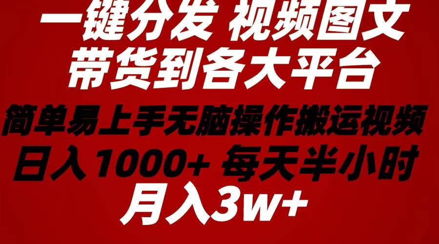 2024年 一键分发带货图文视频  简单易上手 无脑赚收益 每天半小时日入1…-安哥网络创业副业