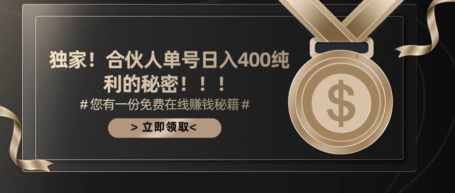 合伙人广告撸金最新玩法，每天单号400纯利-安哥网络创业副业