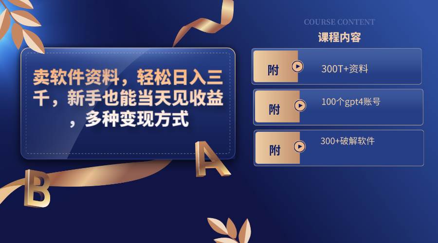 卖软件资料，轻松日入三千，新手也能当天见收益，多种变现方式，（附300T+资料，100个gpt4账号，300+破解软件）-安哥网络创业副业
