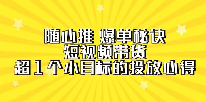 随心推 爆单秘诀，短视频带货-超1个小目标的投放心得（7节视频课）-安哥网络创业副业