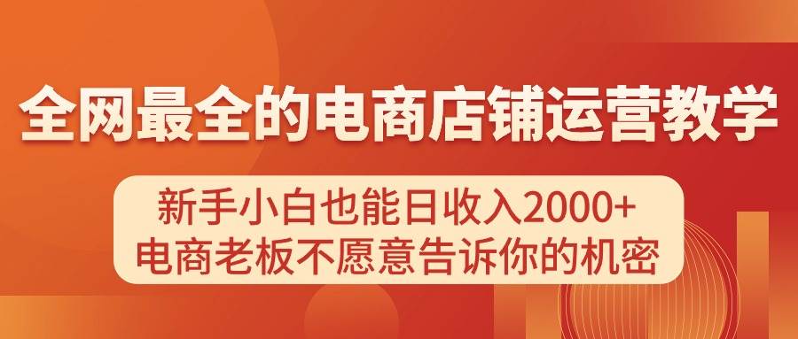 电商店铺运营教学，新手小白也能日收入2000+，电商老板不愿意告诉你的机密-安哥网络创业副业