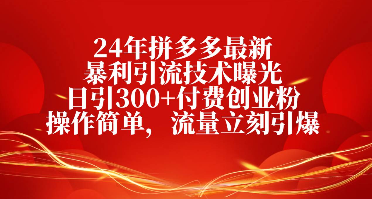24年拼多多最新暴利引流技术曝光，日引300+付费创业粉，操作简单，流量…-安哥网络创业副业