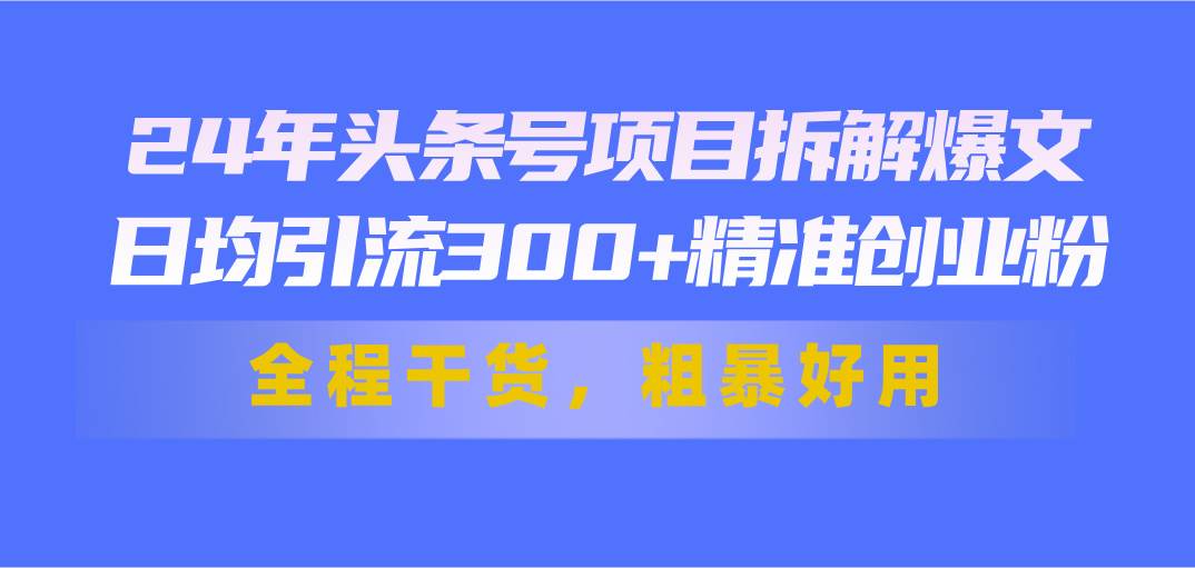 24年头条号项目拆解爆文，日均引流300+精准创业粉，全程干货，粗暴好用-安哥网络创业副业