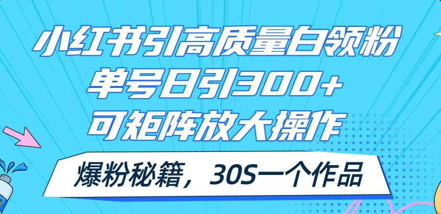 小红书引高质量白领粉，单号日引300+，可放大操作，爆粉秘籍！30s一个作品-安哥网络创业副业