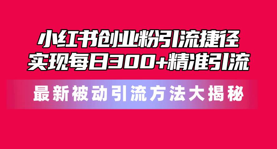 小红书创业粉引流捷径！最新被动引流方法大揭秘，实现每日300+精准引流-安哥网络创业副业