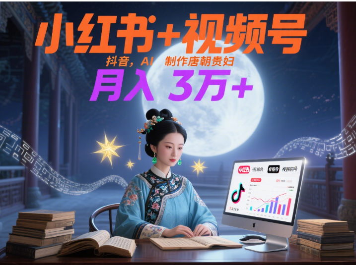 小红书+视频号+抖音，AI轻松制作唐朝贵妇IP，毒鸡汤、励志、减肥瘦身、养生赛道轻松切入，每天30分钟，轻松产出N条，月入3万+ -安哥网络创业副业