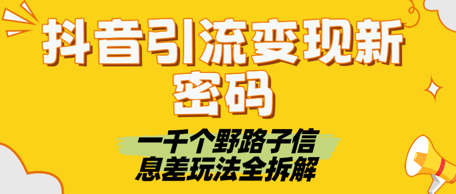 抖音引流变现新密码！一千个野路子信息差玩法全拆解-安哥网络创业副业
