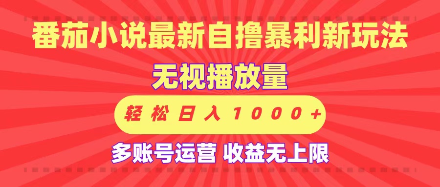 最新番茄小说自撸暴利新玩法！无视播放量，可放大，轻松日入1000+，收益无上限！-安哥网络创业副业