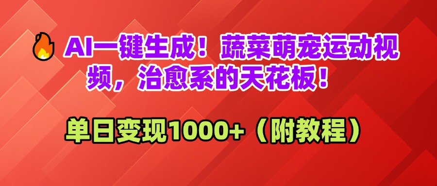 AI一键生成！蔬菜萌宠运动视频，治愈系的天花板！单日变现1000+（附教程）-安哥网络创业副业