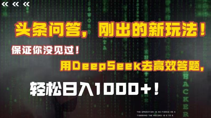 头条问答,刚出的新玩法!保证你没见过!结合Deepseek高效答题,轻松日入1000+-安哥网络创业副业